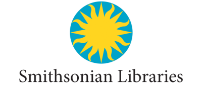 Blue circle logo with a yellow graphic sun shape in the center. Black serif text below reads "Smithsonian Libraries."