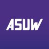 White sans serif text on purple background reads, "ASUW"