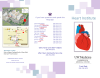 Background of purple and lavender squares on white. Two maps on the leftmost side, showing driving directions to Harborview Medical Center. Text in center reads "If you have questions and speak this language:", with a list of phone numbers to call if you need to speak with someone in a different language. Right most side features the text "Heart Institute" with a vecture drawing of an anatomical heart. Text below heart reads "UW Medicine; Harborview medical Center; Front Desk 206.744.3475."