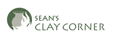 circular green, grey, and white logo of a ceramic pot being fired. Text to the right reads "Sean's Clay Corner"