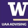 Purple square logo with white bold "W", and text that reads "UAA Advising"