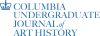 Serif font logo with blue text that reads "Columbia Undergraduate Journal of Art History." Upper left corner of logo features an illustrated blue crown.