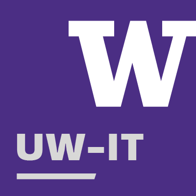 Large white "W" logo on purple background. Grey text below reads "UW-IT"