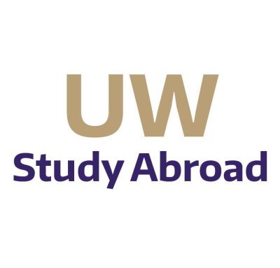 Gold and purple text on white background reads "UW Study Abroad"