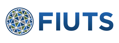 Logo featuring a blue geometric design, with blue text to the right that reads "FIUTS"