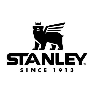 Black and white logo with a winged bear, and text below reading "Stanley Since 1913"