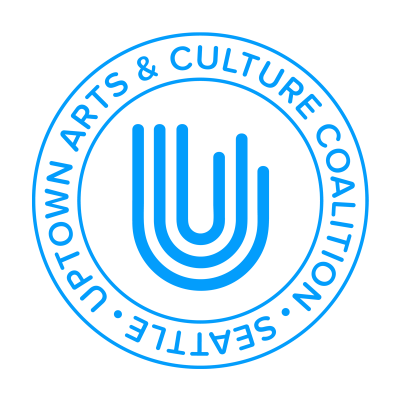 Blue logo featuring stylized 'U' shape in the center, and text in a circle around it that reads "Seattle Uptown Arts & Culture Coalition"