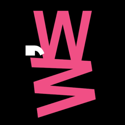 Black background with white and pink text based logo featuring two letter Ws
