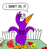 [Cartoon: Victor crushing flowers "Ididn't do it."]