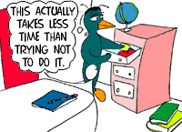 [Cartoon: Shantelle cleaning room thinking "This actually takes less time than trying not to do it.]