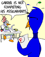 [Cartoon: Parent looking at failing report card.] 