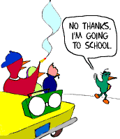[Cartoon: Child deciding to go to school]