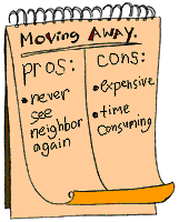 [Cartoon: Pros and cons of moving away]