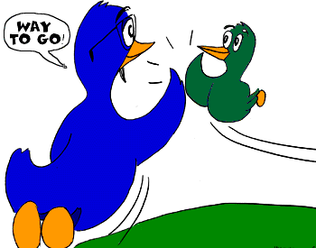 [Cartoon: Parent and child high fiving. Parent saying "Way to go!"]