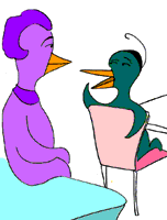 [Cartoon: parent and child talking]