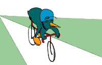 [Cartoon: Gabriel riding bike with helmet]