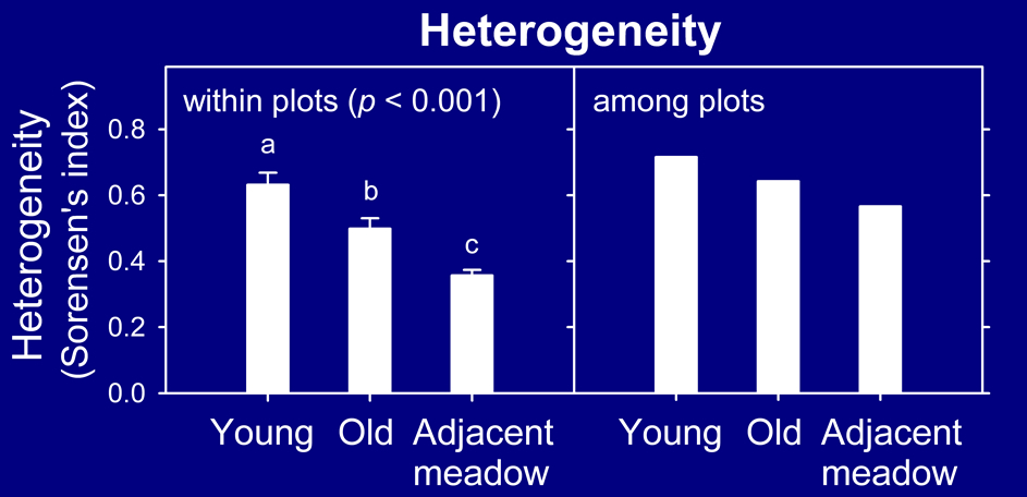 Changes in heterogeneity as mounds undergo succession