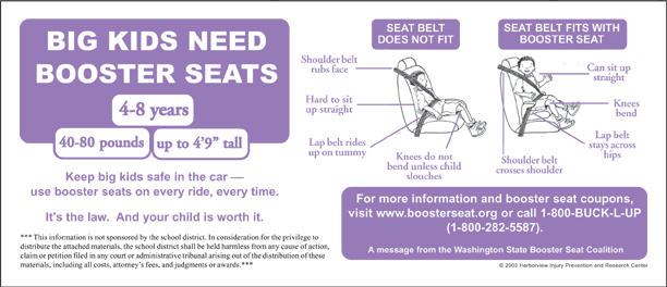 Washington State Booster Seat Coalition Educational Materials - Wa State Child Car Seat Laws