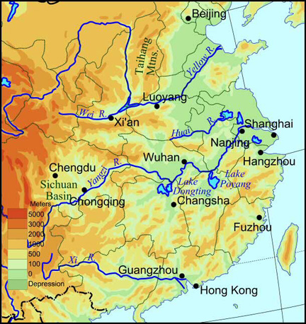 Rivers In China Map Two great rivers run through China Proper