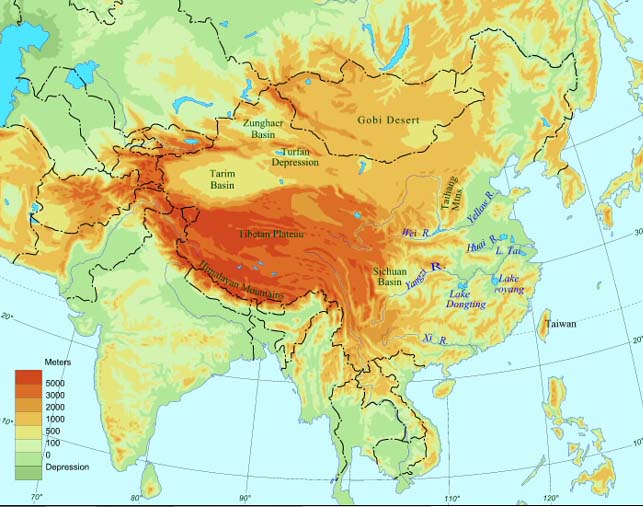 Topographical Map Of China Land