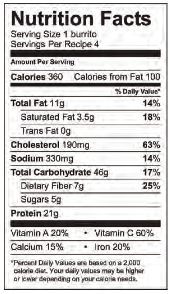 Hearty Egg Burritos Nutrition