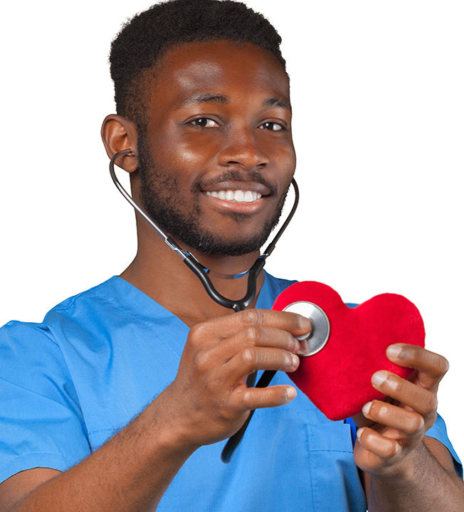 doctor with stethoscope on plush heart