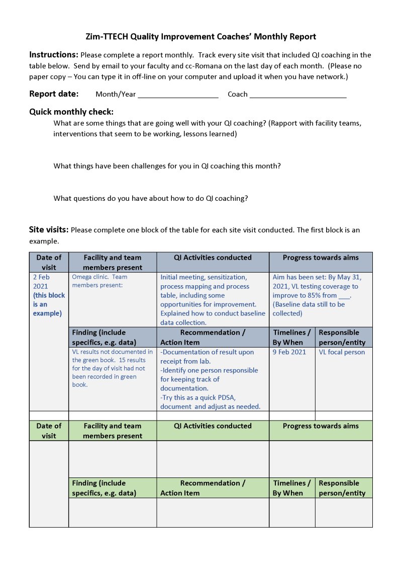 Coaches’ Monthly Reporting Tool