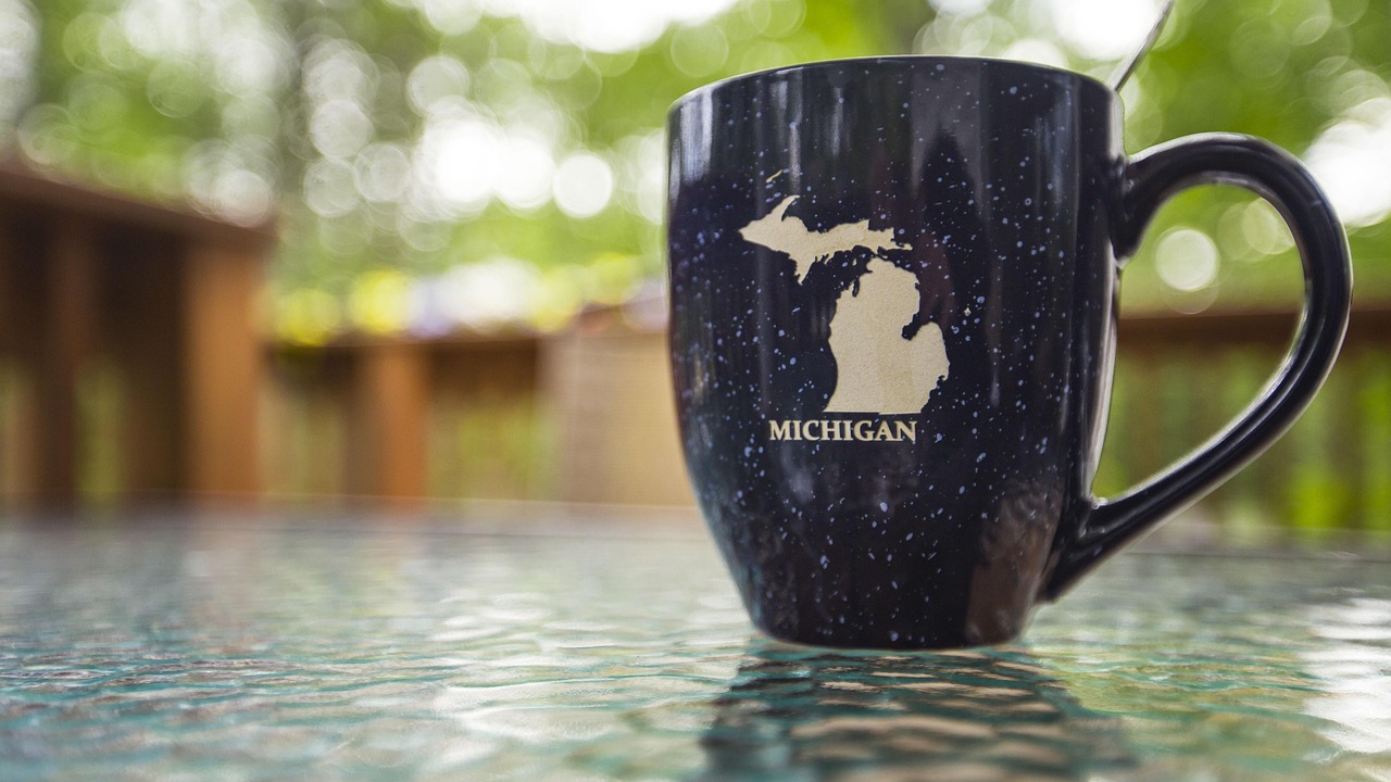 A mug with a map of Michigan
