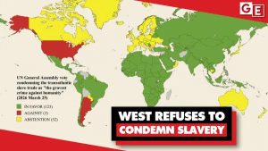 Map showing that the "West" refuses to condemn slavery in UN General Assembly vote