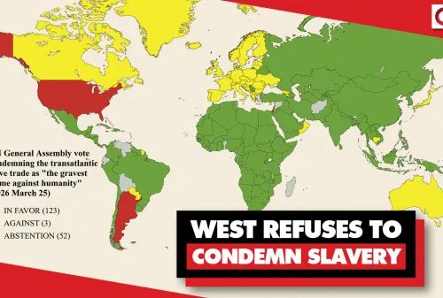 Map showing that the "West" refuses to condemn slavery in UN General Assembly vote