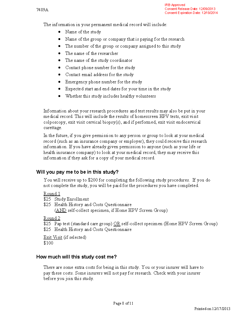 UW Home HPV or Pap Exam Study Informed Consent Form