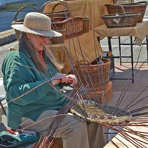 Katherine Lewis making a willow basket
