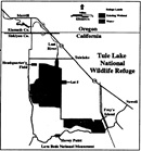 Tule Lake map from Timing of managed seasonal drawdowns to promote the establishment of wetland plant species on the Tule Lake National Wildlife Refuge, California / by Carolyn Foley Washburn.
