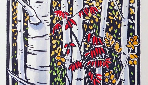 detail from Sumac and Aspens by Molly Hashimoto