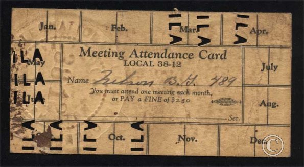  Nelson's ILA meeting attendance card, pre-1936 