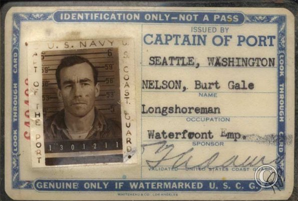  Nelson's Coast Guard pass - later revoked during the "Red Scare" 