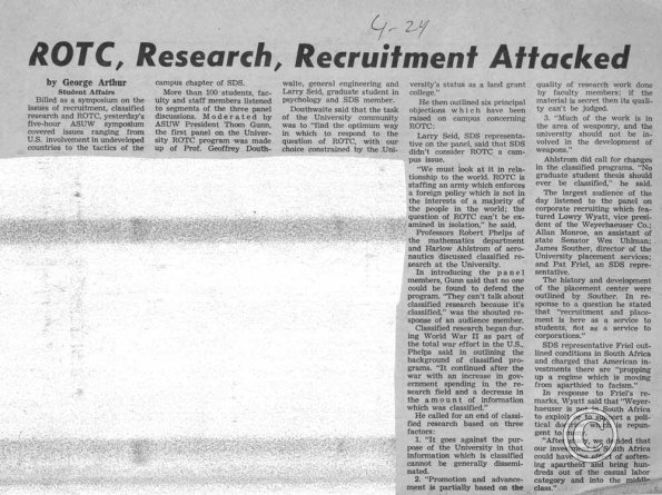 ROTC Research Recruitment Attacked, 4/24/1969