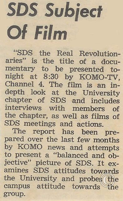 SDS is subject of KOMO TV film, 4-23-69