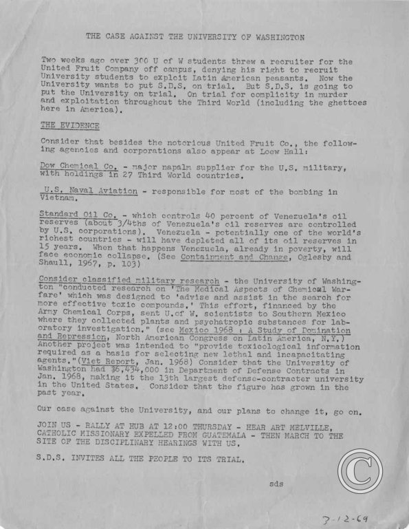 The Case Against The UW, SDS, 3/12/1969