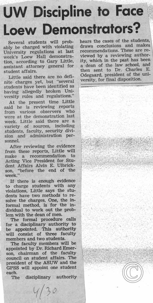 UW Discipline to Face Loew Demonstrators, 4/30/1969