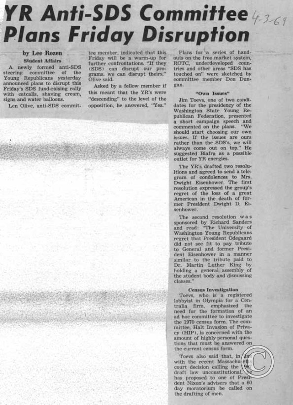 YR Anti-SDS Committee Plans Friday Disruption, 4/3/1969