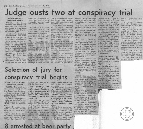 Selection of jury for conspiracy trial begins, Seattle Times,11-23-1970