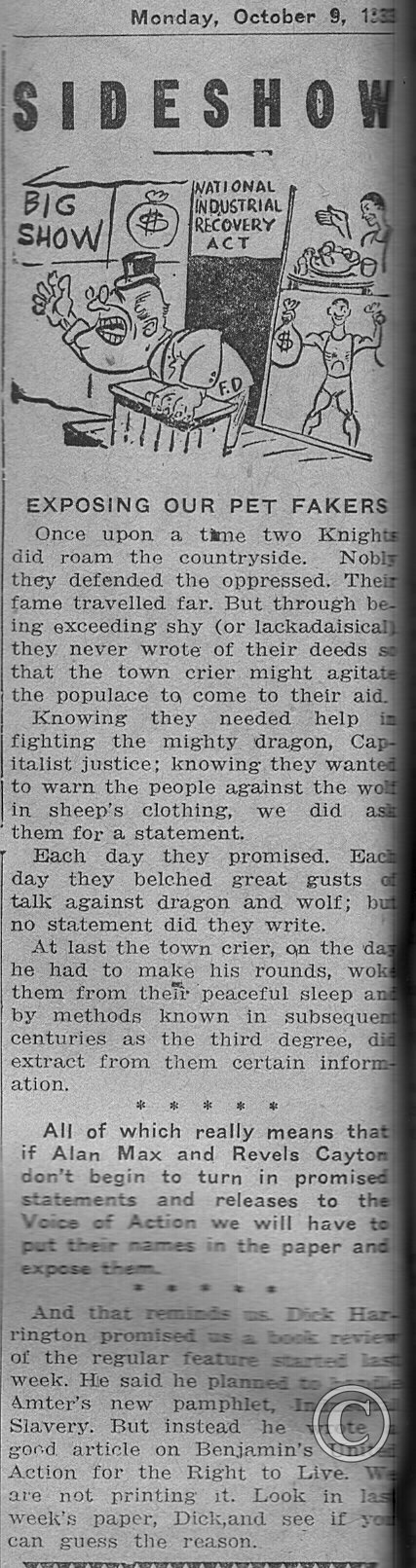 VOA 10/9/33 p. 2 Sideshow