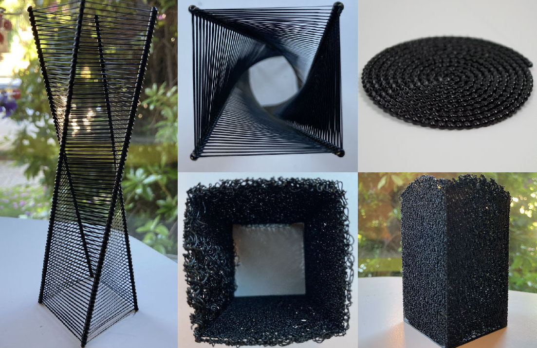 collage of unconventional 3D prints created with our system.