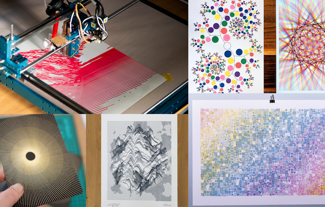 Collage of plotted artwork shared with the PlotterTwitter hashtag.