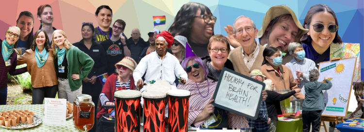 A diverse group of community members at the 2024 and 2025 Brain Health block parties
