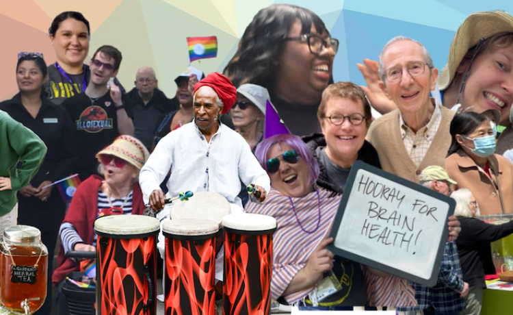 A diverse group of community members at the 2024 and 2025 Brain Health block parties