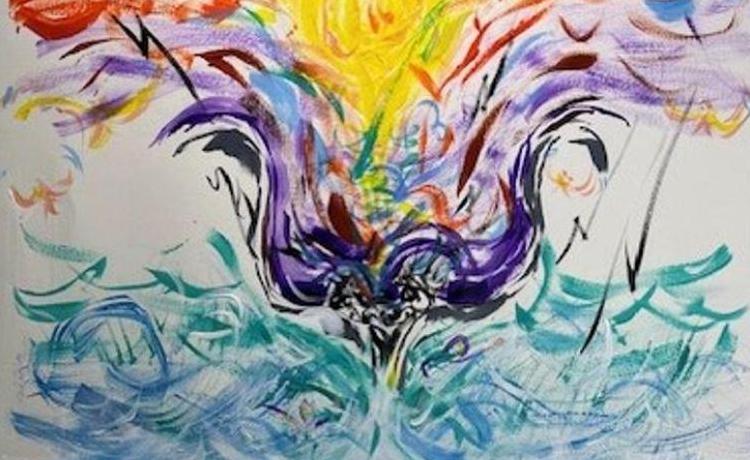 Abstract painting with purple and yellow paint
