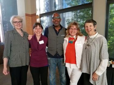 From left: Marilyn Raichle of the Art of Alzheimer's, Marigrace Becker of UW Memory and Brain Wellness Center, Chef Madison Cowan, Shawn D'Amelio of With a Little Help, Rebecca Crichton of Northwest Center for Creative Aging