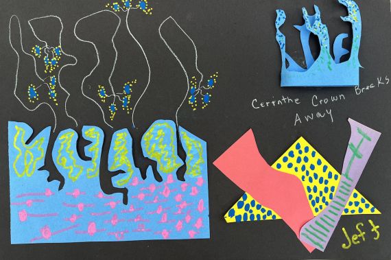 Colorful shapes against a black background